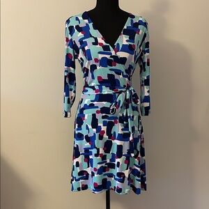 Leota Multicolor Faux Wrap Long Sleeve Dress